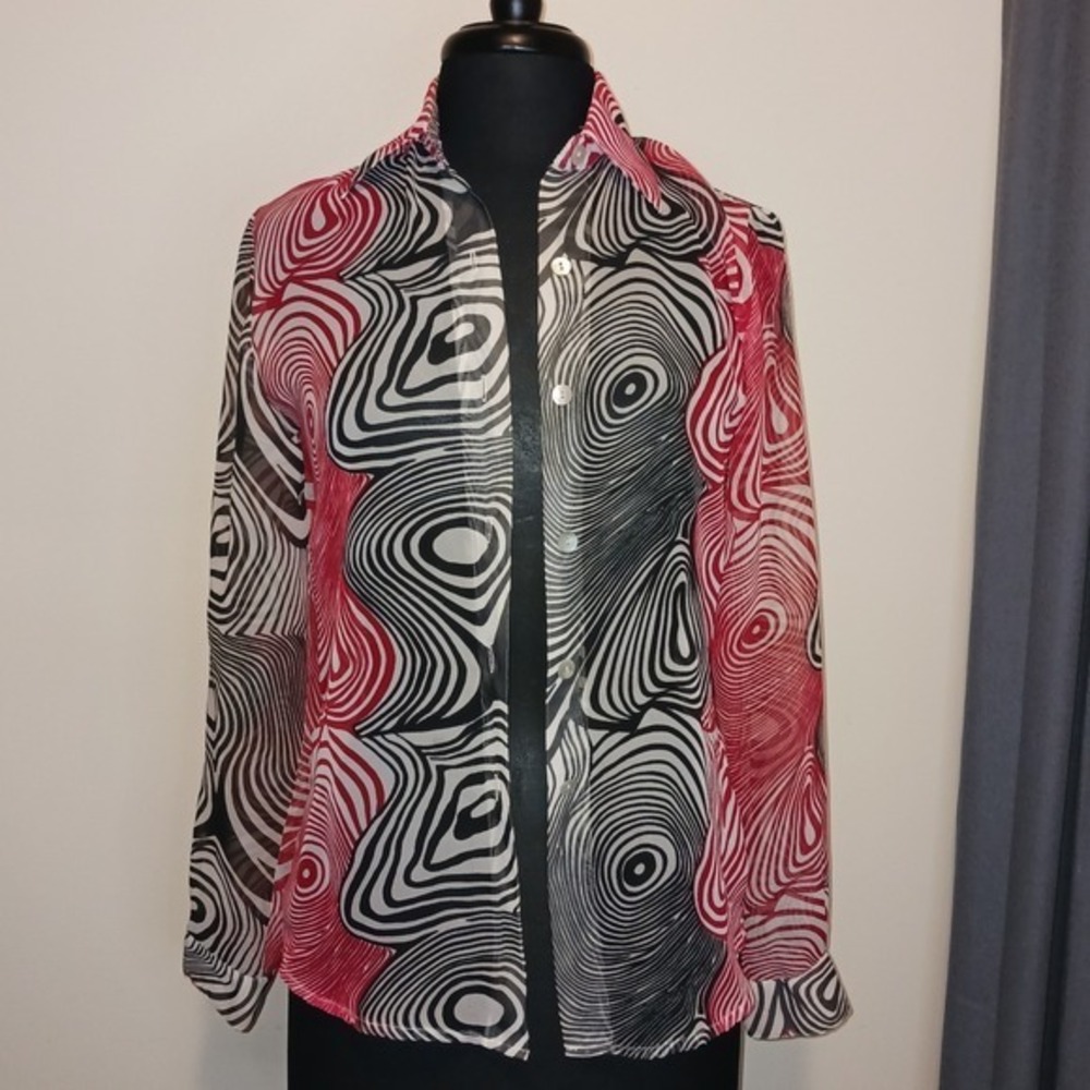 Vintage NICOLA PETITE Sheer Swirl Print Long Sleeve Blouse & Tank Top Shirt PP - Picture 1 of 11